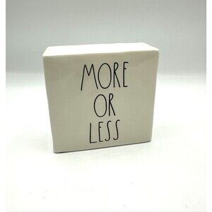 Rae Dunn Desk Decor Paperweight Block LESS IS MORE OR MORE OR LESS White Square